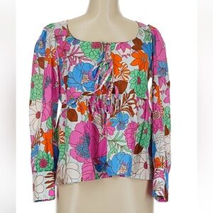 Tuckernuck Floral Tie-Front Blouse - Pink, Green, Blue, Orange